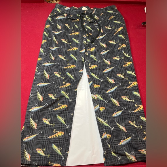 Fishing gray fleece cozy PANTS LOUNGE PJS stretchy Tie Waist Pockets NorthCrest - Picture 13 of 13